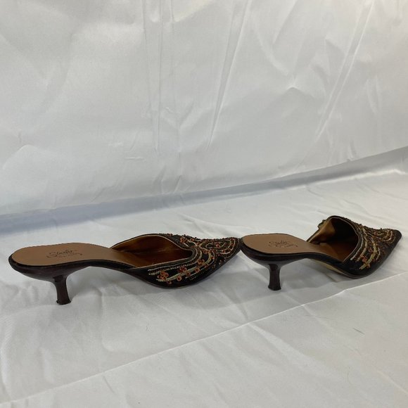Starlet Brown sequined Kitten Heel Mules 7 1/2 W - Picture 9 of 9